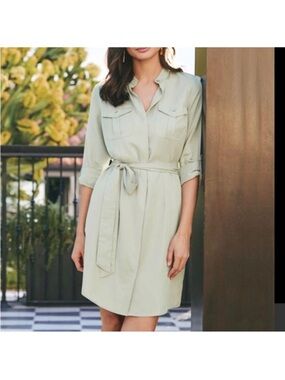 UNTUCKit Light Sage Vanessa Utility Shirt Dress w/ Pockets and belt. Size 12